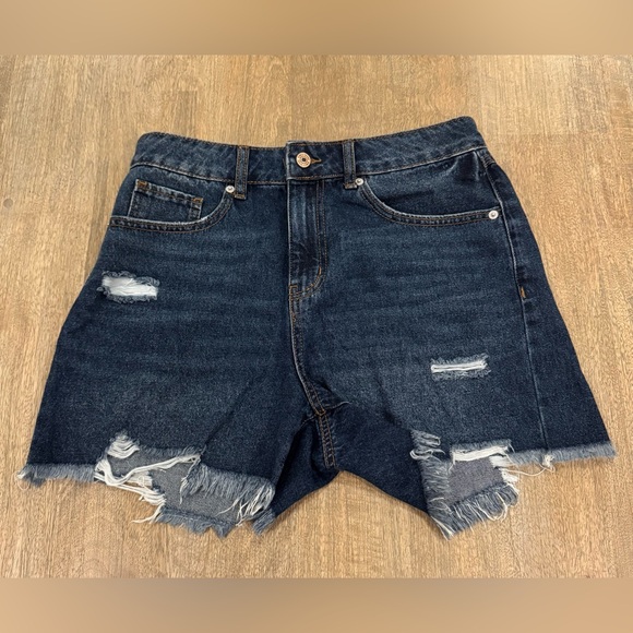 Rewash Pants - Rewash Dark Blue Distressed Jean Shorts